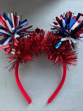 Red Patriotic Women’s Headband with Pom-Pom Accents Patriotic Fourth of July